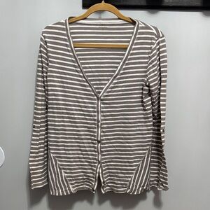 Garnet Hill Striped Gray and White Cardigan with fun hip detailing